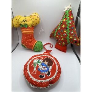 Set Of 3 Handmade Cloth Christmas Ornaments Stuffed Printed Fabric‎ Hanging